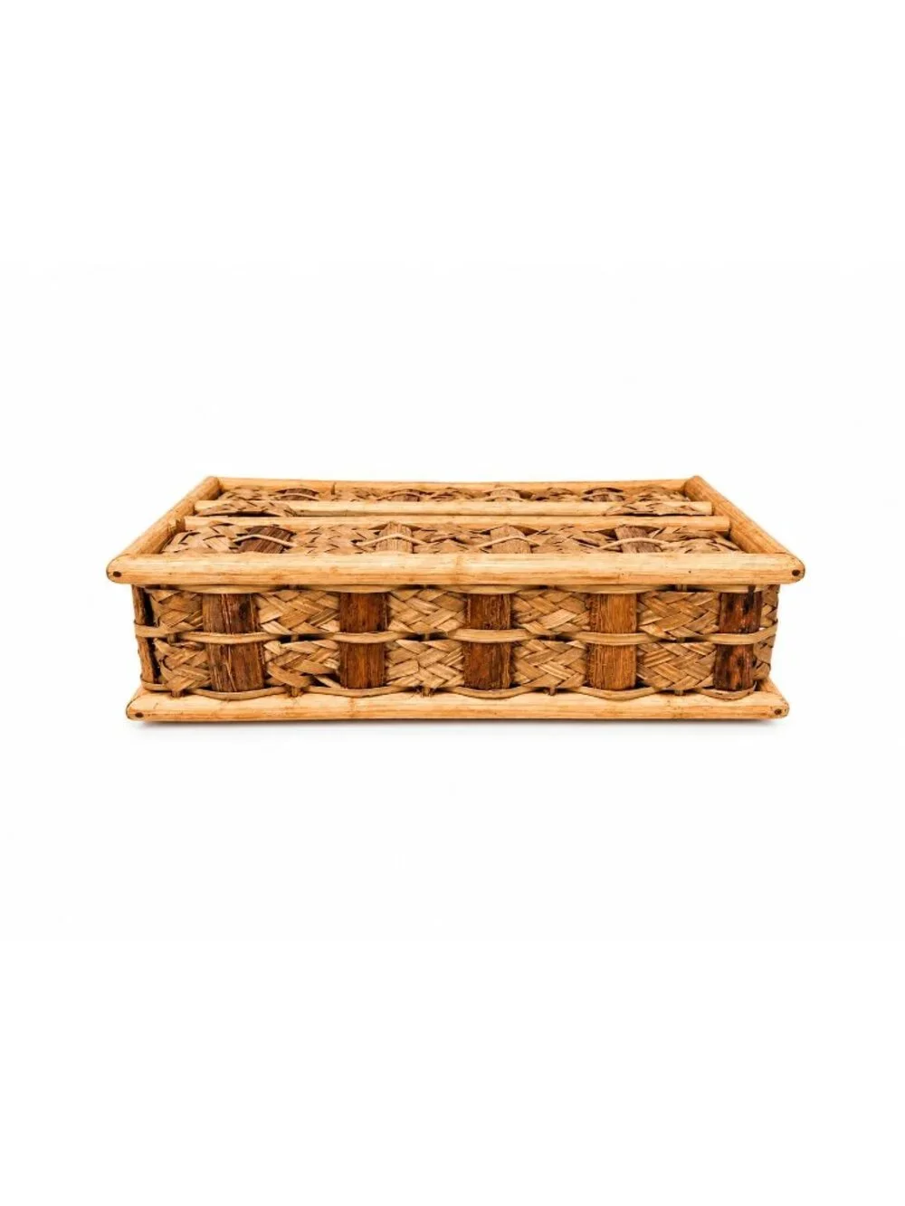 Woven Wicker Rattan Tissue Rectangle Box Cover Vintage Bathroom Decor